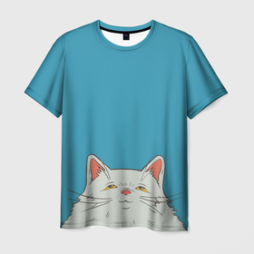 Мужская футболка 3D с принтом Толстый и пушистый кот в стиле Миядзаки в Петрозаводске, 100% полиэфир | прямой крой, круглый вырез горловины, длина до линии бедер | Тематика изображения на принте: 