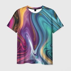 Мужская футболка 3D с принтом Красочные волны в Кировске, 100% полиэфир | прямой крой, круглый вырез горловины, длина до линии бедер | 