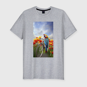 Мужская футболка хлопок Slim с принтом Попугай  на  велосипеде в Курске, 92% хлопок, 8% лайкра | приталенный силуэт, круглый вырез ворота, длина до линии бедра, короткий рукав | 