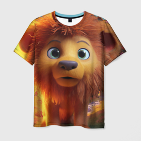 Мужская футболка 3D с принтом Милый львенок в Рязани, 100% полиэфир | прямой крой, круглый вырез горловины, длина до линии бедер | 