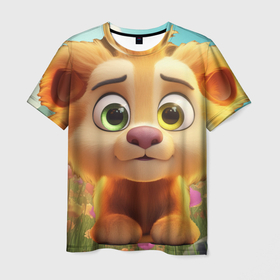 Мужская футболка 3D с принтом Милый маленький   львенок в Рязани, 100% полиэфир | прямой крой, круглый вырез горловины, длина до линии бедер | 