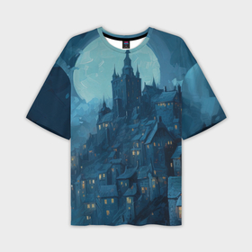 Мужская футболка oversize 3D с принтом Ночной фэнтезийный город в Белгороде,  |  | 