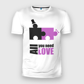 Мужская футболка 3D Slim с принтом Пазлы любви в Екатеринбурге, 100% полиэстер с улучшенными характеристиками | приталенный силуэт, круглая горловина, широкие плечи, сужается к линии бедра | 