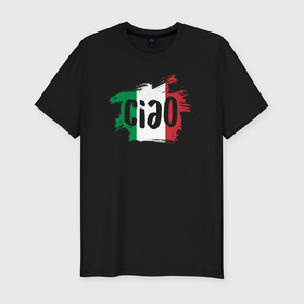 Мужская футболка хлопок Slim с принтом Привет Италия в Тюмени, 92% хлопок, 8% лайкра | приталенный силуэт, круглый вырез ворота, длина до линии бедра, короткий рукав | Тематика изображения на принте: 