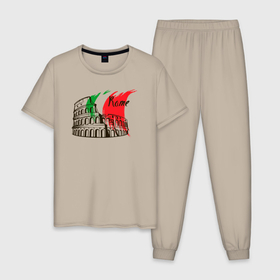 Мужская пижама хлопок с принтом Рим Италия в Тюмени, 100% хлопок | брюки и футболка прямого кроя, без карманов, на брюках мягкая резинка на поясе и по низу штанин
 | Тематика изображения на принте: 