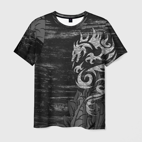 Мужская футболка 3D с принтом Оттенки серого дракон в Санкт-Петербурге, 100% полиэфир | прямой крой, круглый вырез горловины, длина до линии бедер | 