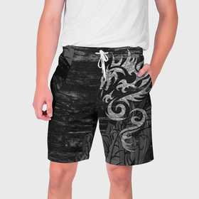 Мужские шорты 3D с принтом Оттенки серого дракон в Курске,  полиэстер 100% | прямой крой, два кармана без застежек по бокам. Мягкая трикотажная резинка на поясе, внутри которой широкие завязки. Длина чуть выше колен | 