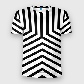 Мужская футболка 3D Slim с принтом Черно белые полосы в узоре в Белгороде, 100% полиэстер с улучшенными характеристиками | приталенный силуэт, круглая горловина, широкие плечи, сужается к линии бедра | 