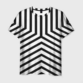 Мужская футболка 3D с принтом Черно белые полосы в узоре в Белгороде, 100% полиэфир | прямой крой, круглый вырез горловины, длина до линии бедер | 
