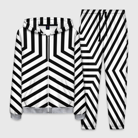 Мужской костюм 3D с принтом Черно белые полосы в узоре в Курске, 100% полиэстер | Манжеты и пояс оформлены тканевой резинкой, двухслойный капюшон со шнурком для регулировки, карманы спереди | 