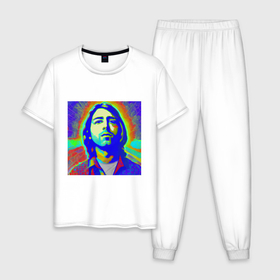Мужская пижама хлопок с принтом Kurt Cobain Glitch Art , 100% хлопок | брюки и футболка прямого кроя, без карманов, на брюках мягкая резинка на поясе и по низу штанин
 | Тематика изображения на принте: 