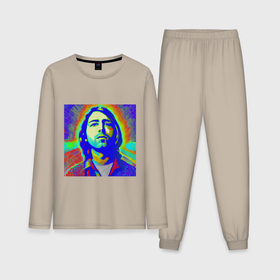 Мужская пижама с лонгсливом хлопок с принтом Kurt Cobain Glitch Art ,  |  | Тематика изображения на принте: 