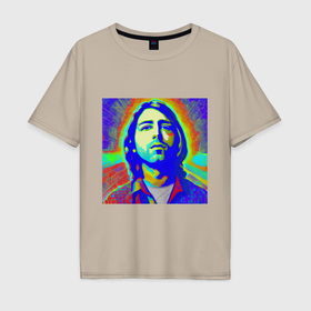 Мужская футболка хлопок Oversize с принтом Kurt Cobain Glitch Art , 100% хлопок | свободный крой, круглый ворот, “спинка” длиннее передней части | 
