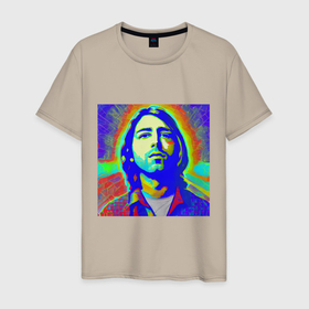 Мужская футболка хлопок с принтом Kurt Cobain Glitch Art в Петрозаводске, 100% хлопок | прямой крой, круглый вырез горловины, длина до линии бедер, слегка спущенное плечо. | 
