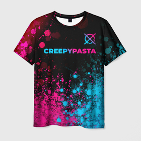 Мужская футболка 3D с принтом CreepyPasta   neon gradient: символ сверху в Екатеринбурге, 100% полиэфир | прямой крой, круглый вырез горловины, длина до линии бедер | 