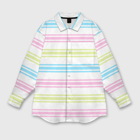Мужская рубашка oversize 3D с принтом Розовые и бирюзовые полосы на белом в Курске,  |  | 