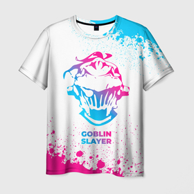 Мужская футболка 3D с принтом Goblin Slayer neon gradient style в Петрозаводске, 100% полиэфир | прямой крой, круглый вырез горловины, длина до линии бедер | 