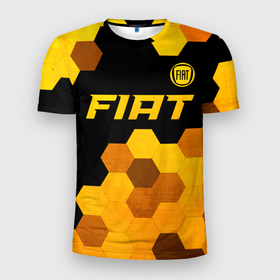 Мужская футболка 3D Slim с принтом Fiat   gold gradient: символ сверху в Петрозаводске, 100% полиэстер с улучшенными характеристиками | приталенный силуэт, круглая горловина, широкие плечи, сужается к линии бедра | 