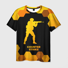 Мужская футболка 3D с принтом Counter Strike   gold gradient в Екатеринбурге, 100% полиэфир | прямой крой, круглый вырез горловины, длина до линии бедер | 