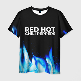Мужская футболка 3D с принтом Red Hot Chili Peppers blue fire в Санкт-Петербурге, 100% полиэфир | прямой крой, круглый вырез горловины, длина до линии бедер | 