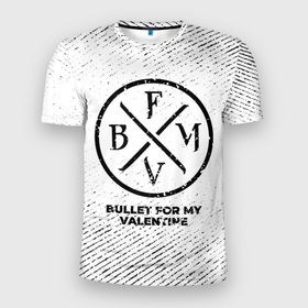 Мужская футболка 3D Slim с принтом Bullet For My Valentine с потертостями на светлом фоне в Петрозаводске, 100% полиэстер с улучшенными характеристиками | приталенный силуэт, круглая горловина, широкие плечи, сужается к линии бедра | 