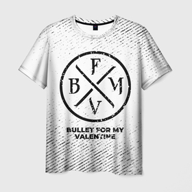 Мужская футболка 3D с принтом Bullet For My Valentine с потертостями на светлом фоне в Екатеринбурге, 100% полиэфир | прямой крой, круглый вырез горловины, длина до линии бедер | 