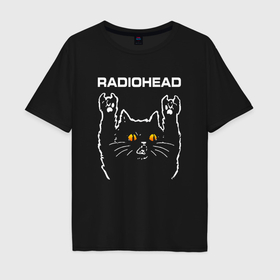 Мужская футболка хлопок Oversize с принтом Radiohead rock cat в Кировске, 100% хлопок | свободный крой, круглый ворот, “спинка” длиннее передней части | 