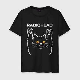 Мужская футболка хлопок с принтом Radiohead rock cat в Екатеринбурге, 100% хлопок | прямой крой, круглый вырез горловины, длина до линии бедер, слегка спущенное плечо. | Тематика изображения на принте: 