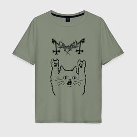Мужская футболка хлопок Oversize с принтом Mayhem   rock cat в Петрозаводске, 100% хлопок | свободный крой, круглый ворот, “спинка” длиннее передней части | 