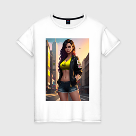 Женская футболка хлопок с принтом Крутая девушка в бикини в Кировске, 100% хлопок | прямой крой, круглый вырез горловины, длина до линии бедер, слегка спущенное плечо | 