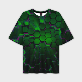 Мужская футболка oversize 3D с принтом Зелёные соты в Санкт-Петербурге,  |  | Тематика изображения на принте: 