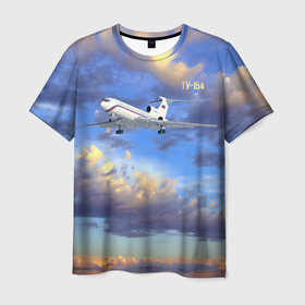 Мужская футболка 3D с принтом Ту 154 Полет на закате в Санкт-Петербурге, 100% полиэфир | прямой крой, круглый вырез горловины, длина до линии бедер | 