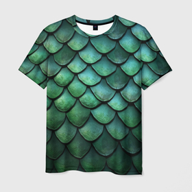 Мужская футболка 3D с принтом Чешуя зелёного дракона: арт нейросети в Петрозаводске, 100% полиэфир | прямой крой, круглый вырез горловины, длина до линии бедер | Тематика изображения на принте: 