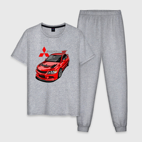 Мужская пижама хлопок с принтом Lancer Evolution 8 в Кировске, 100% хлопок | брюки и футболка прямого кроя, без карманов, на брюках мягкая резинка на поясе и по низу штанин
 | 