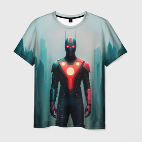 Мужская футболка 3D с принтом Мрачный киберпанк персонаж в Санкт-Петербурге, 100% полиэфир | прямой крой, круглый вырез горловины, длина до линии бедер | 