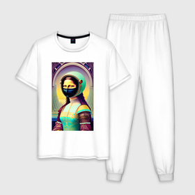 Мужская пижама хлопок с принтом Мона Лиза наших дней   нейросеть в Белгороде, 100% хлопок | брюки и футболка прямого кроя, без карманов, на брюках мягкая резинка на поясе и по низу штанин
 | 
