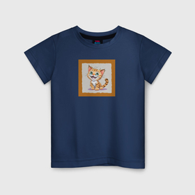 Детская футболка хлопок с принтом Веселый котенок в Кировске, 100% хлопок | круглый вырез горловины, полуприлегающий силуэт, длина до линии бедер | 