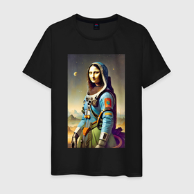Мужская футболка хлопок с принтом Мона Лиза   космическая фантазия   нейросеть в Екатеринбурге, 100% хлопок | прямой крой, круглый вырез горловины, длина до линии бедер, слегка спущенное плечо. | 