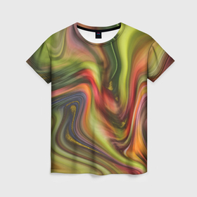 Женская футболка 3D с принтом Abstraction waves в Петрозаводске, 100% полиэфир ( синтетическое хлопкоподобное полотно) | прямой крой, круглый вырез горловины, длина до линии бедер | 