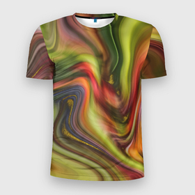 Мужская футболка 3D Slim с принтом Abstraction waves в Тюмени, 100% полиэстер с улучшенными характеристиками | приталенный силуэт, круглая горловина, широкие плечи, сужается к линии бедра | 