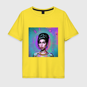 Мужская футболка хлопок Oversize с принтом Amy Winehouse Great Glitch Art в Тюмени, 100% хлопок | свободный крой, круглый ворот, “спинка” длиннее передней части | 
