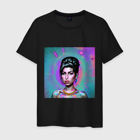 Мужская футболка хлопок с принтом Amy Winehouse Great Glitch Art в Екатеринбурге, 100% хлопок | прямой крой, круглый вырез горловины, длина до линии бедер, слегка спущенное плечо. | Тематика изображения на принте: 
