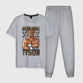 Мужская пижама хлопок с принтом Iron Mike Tyson Железный Майк Тайсон , 100% хлопок | брюки и футболка прямого кроя, без карманов, на брюках мягкая резинка на поясе и по низу штанин
 | 