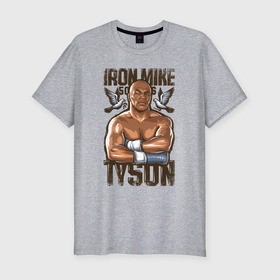 Мужская футболка хлопок Slim с принтом Iron Mike Tyson Железный Майк Тайсон , 92% хлопок, 8% лайкра | приталенный силуэт, круглый вырез ворота, длина до линии бедра, короткий рукав | 