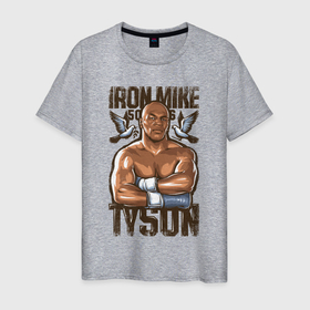 Мужская футболка хлопок с принтом Iron Mike Tyson Железный Майк Тайсон в Санкт-Петербурге, 100% хлопок | прямой крой, круглый вырез горловины, длина до линии бедер, слегка спущенное плечо. | 
