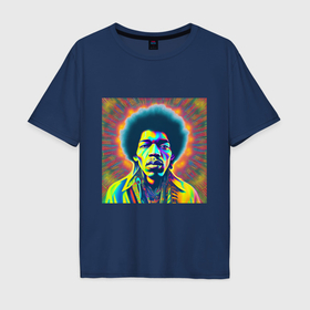 Мужская футболка хлопок Oversize с принтом Jimi Hendrix Magic Glitch Art в Санкт-Петербурге, 100% хлопок | свободный крой, круглый ворот, “спинка” длиннее передней части | 
