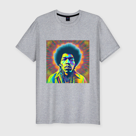 Мужская футболка хлопок Slim с принтом Jimi Hendrix Magic Glitch Art в Новосибирске, 92% хлопок, 8% лайкра | приталенный силуэт, круглый вырез ворота, длина до линии бедра, короткий рукав | 