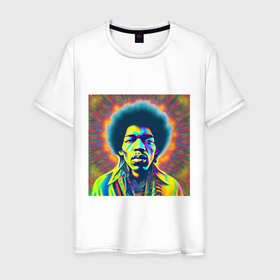 Мужская футболка хлопок с принтом Jimi Hendrix Magic Glitch Art в Курске, 100% хлопок | прямой крой, круглый вырез горловины, длина до линии бедер, слегка спущенное плечо. | 