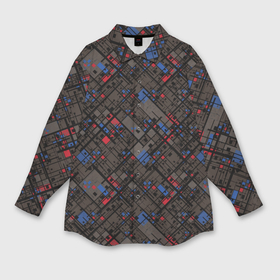 Мужская рубашка oversize 3D с принтом Красные, синие, черные фигуры и линии на коричневом фоне ,  |  | 