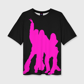 Женская футболка oversize 3D с принтом Розовый силуэт Blackpink на черном фоне ,  |  | 